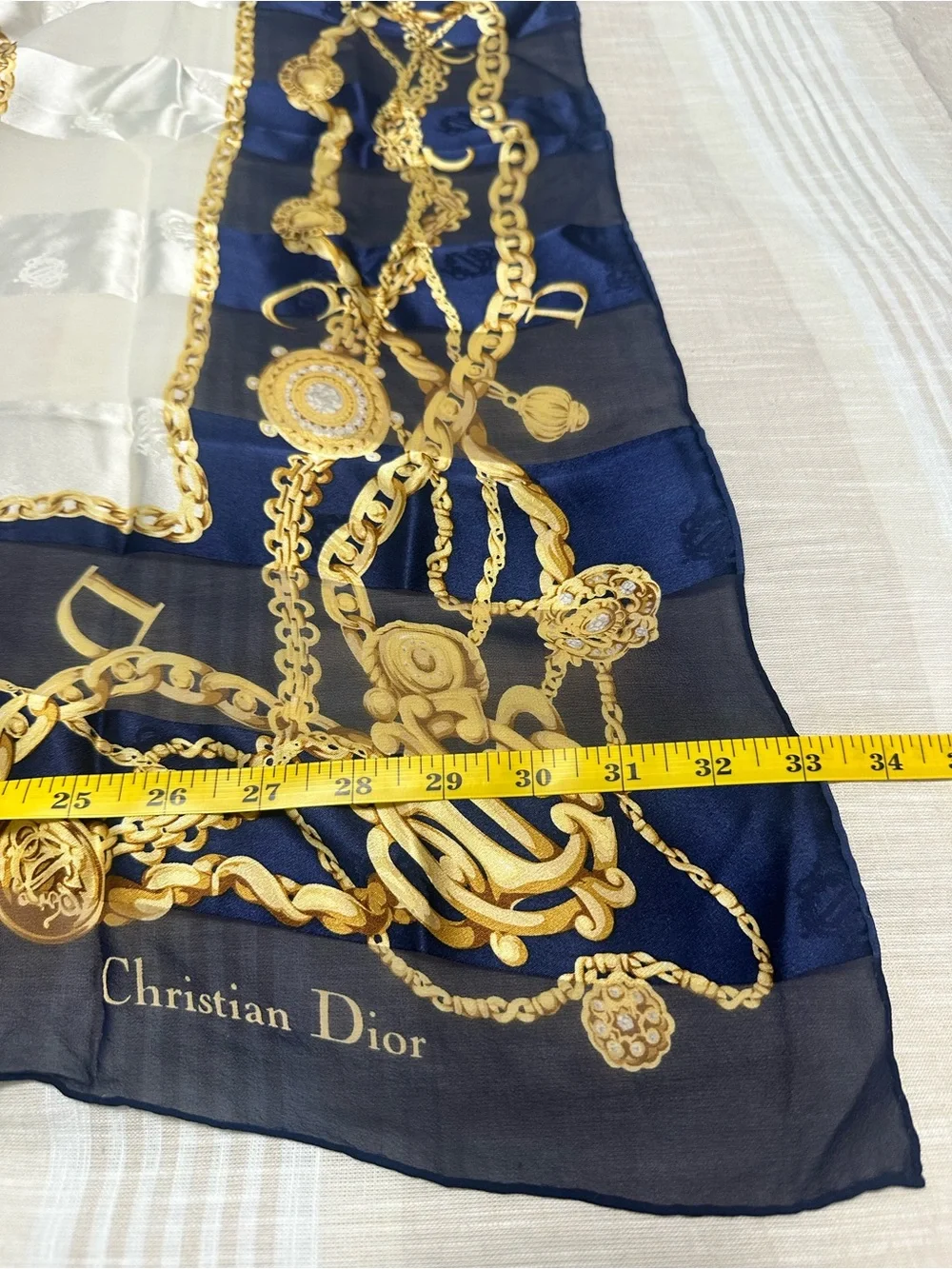 Dior Navy & Gold Chain Print Silk Scarf
